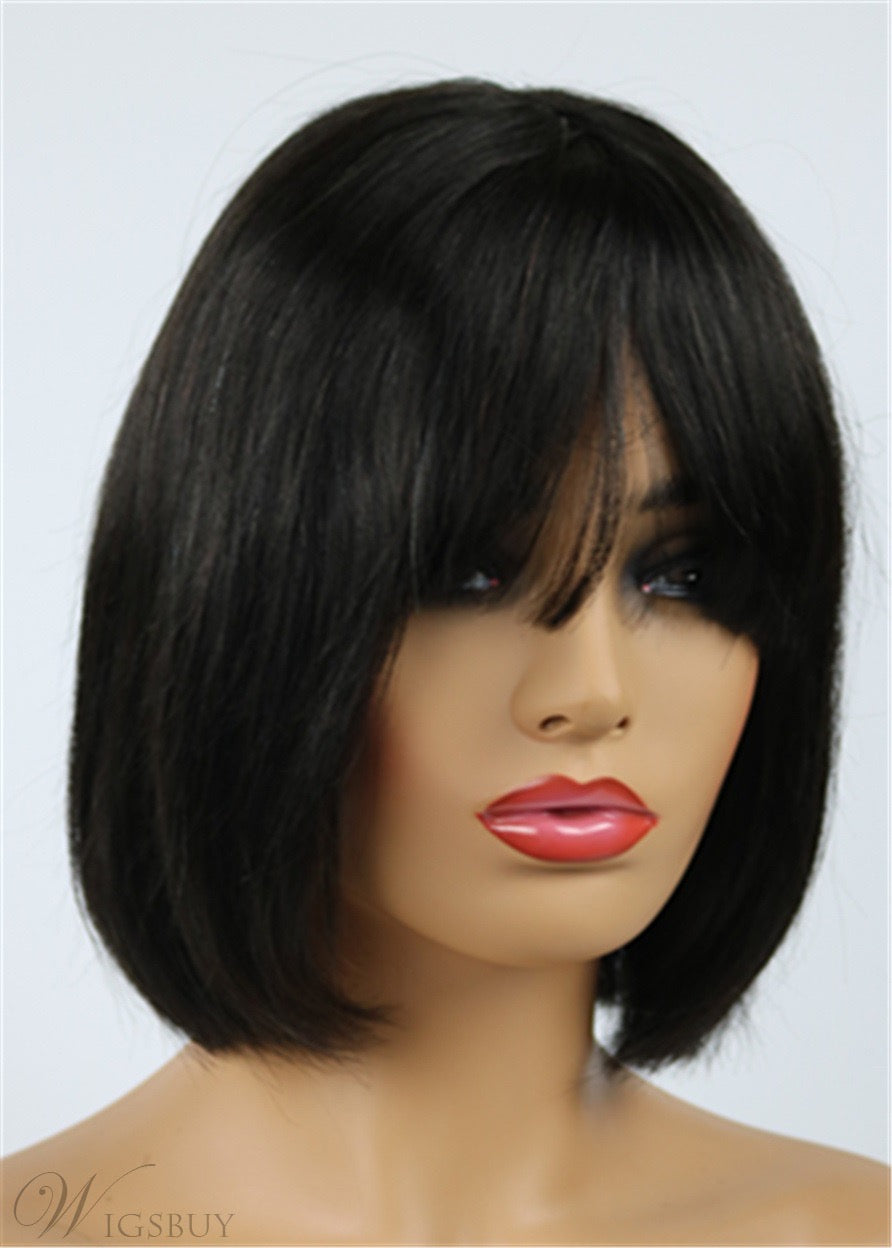 Virgin Straight Bob Wig with Bangs Cap S,M,L,XL