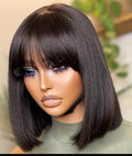 Virgin Straight Bob Wig with Bangs Cap S,M,L,XL
