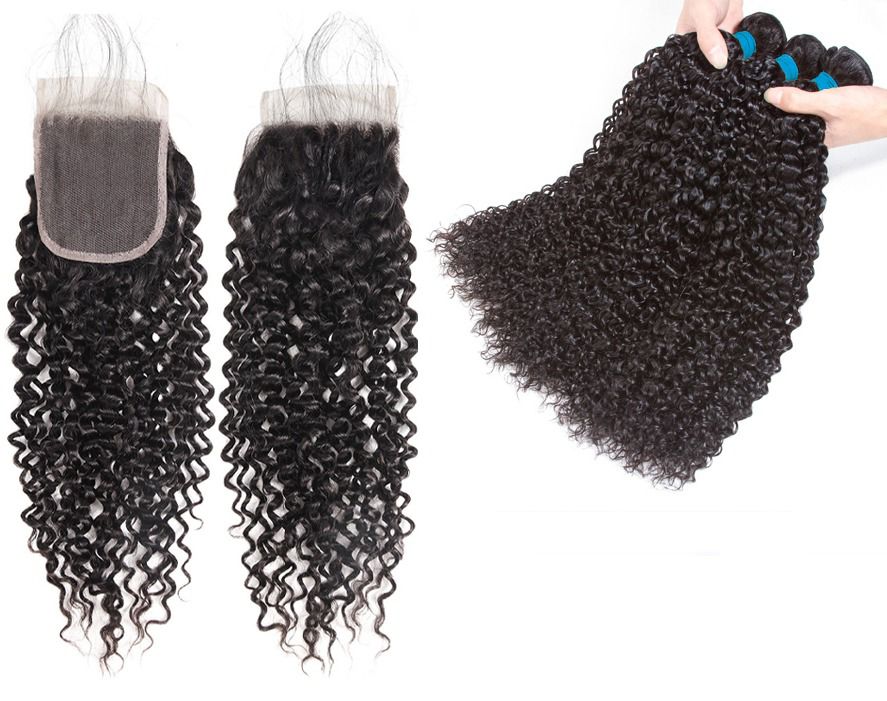 3 paquets de tissage frisés avec Closure 4x4 Virgin Hair